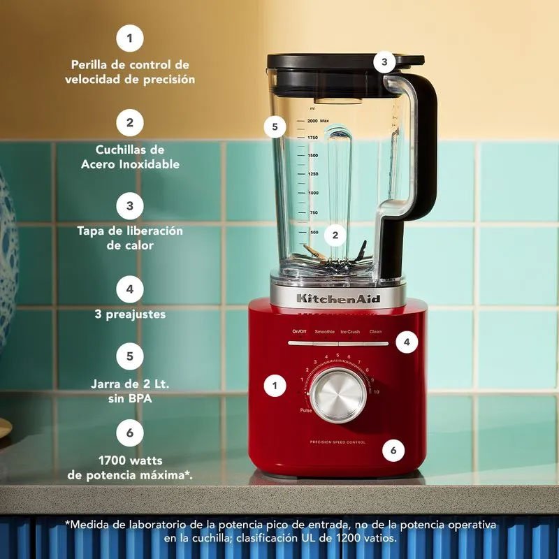 Licuadora de Alta Potencia KitchenAid 2L Rojo Imperio 7KSB2072MER - Imagen 5