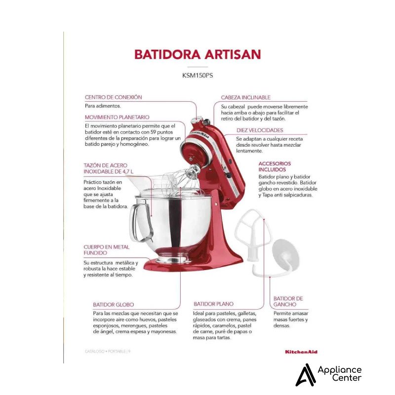 Batidora de Pedestal KitchenAid Artisan 4.7L Azul Mate KSM150PSVB - Imagen 5