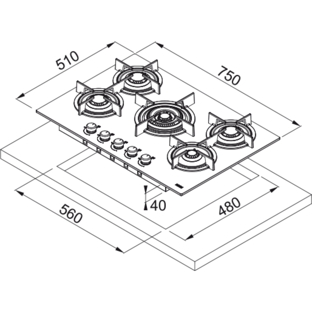 Cubierta de gas 76cm FHCR 755 4G TC HE BK C Franke - 1060374283 - Imagen 3