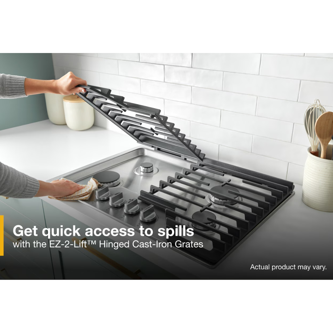 Cubierta a gas de 30 pulgadas con 5 quemadores y rejillas de hierro fundido Whirlpool - WCGK7030PS - Imagen 4